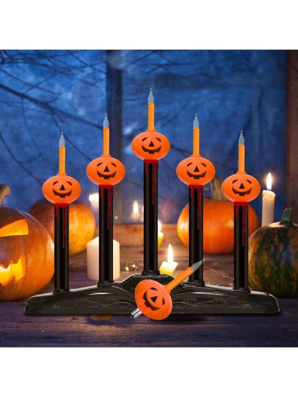 Vintage Pumpkin Bubble Candle Lamps - 5 Lights Electric Window Decor for